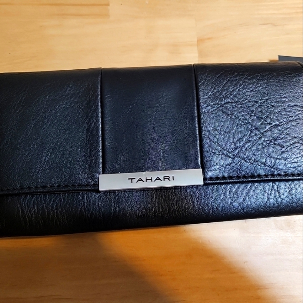 Women's Tahari  Black Waller Centerfold Trifilf Clutch RFID Protection